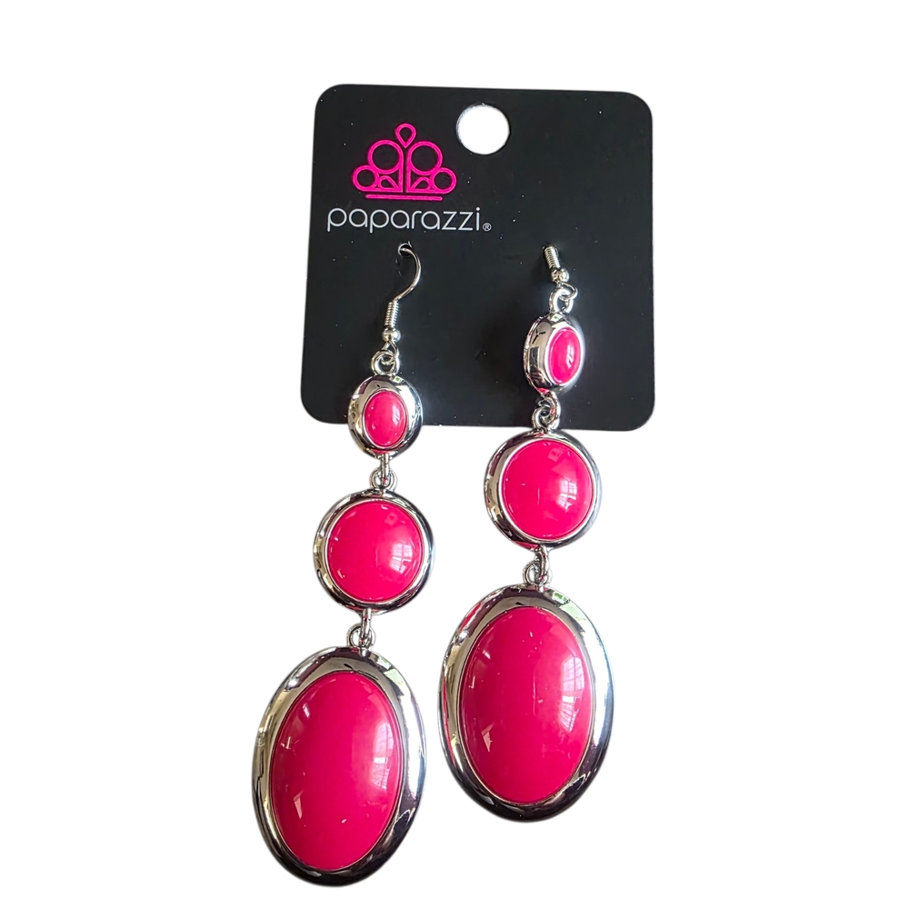 Paparazzi Bold Pink and Silver Triple Oval Earrings
